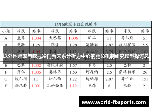 以外围赔率与欧冠冷门赛关系分析为中心的胜负机制研究模型探讨总